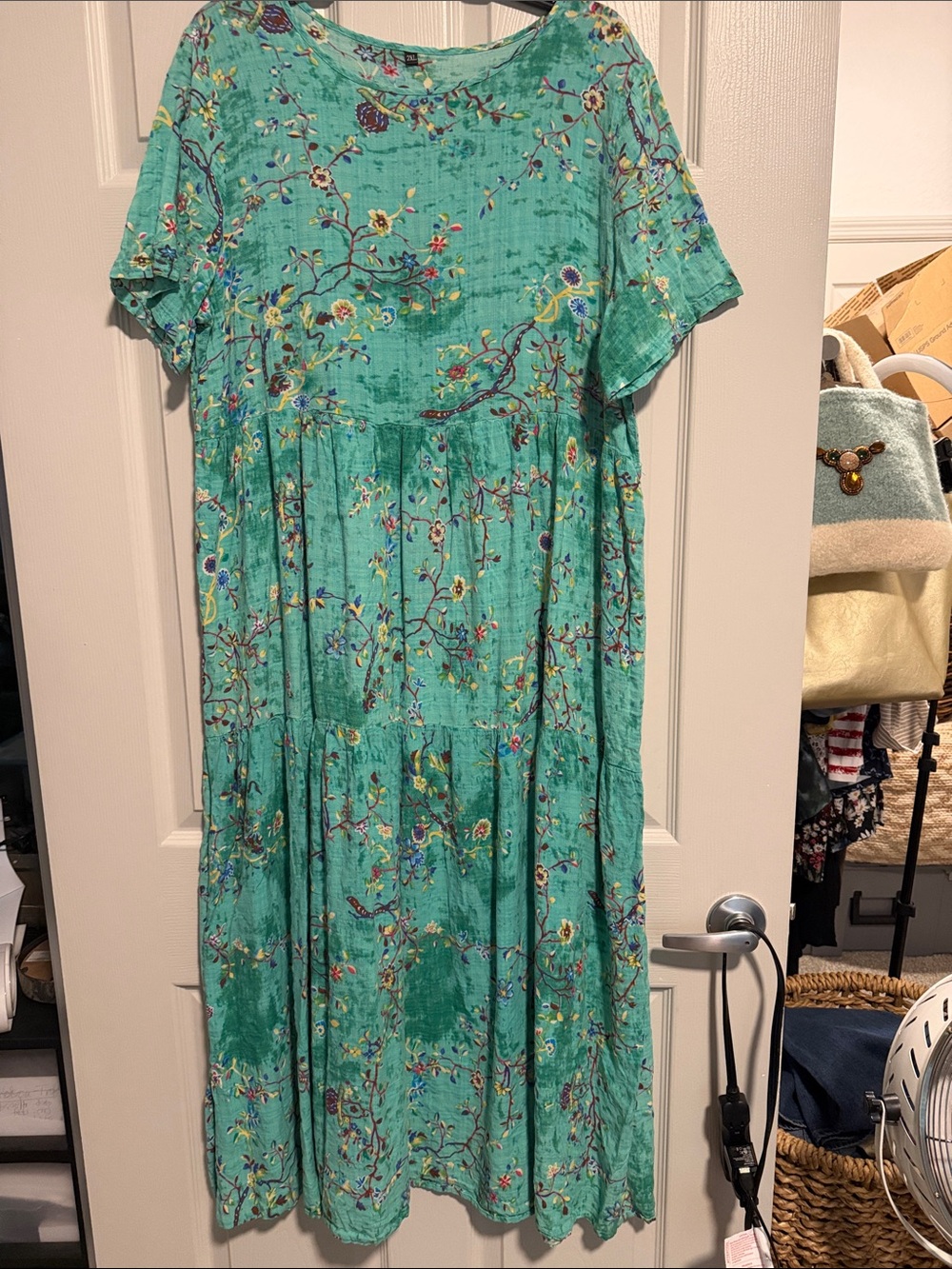 Floral Tiered Maxi Dress in Teal Green